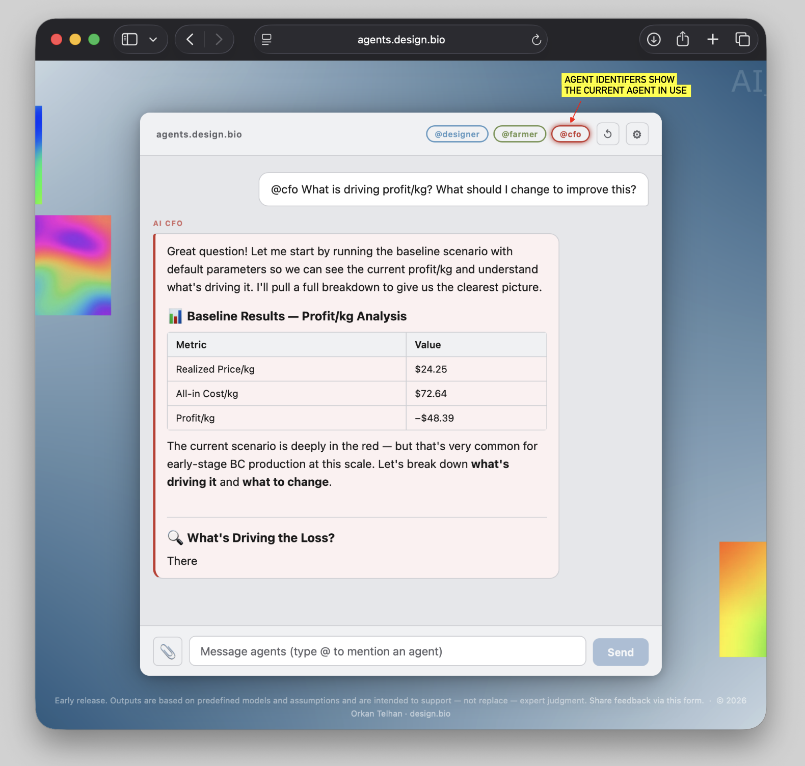 Example @cfo reply with financial breakdown